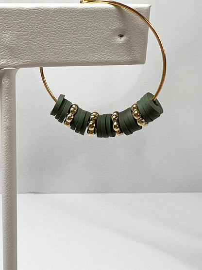 Hoop Earrings - Hand assembled with heishi beads - gold