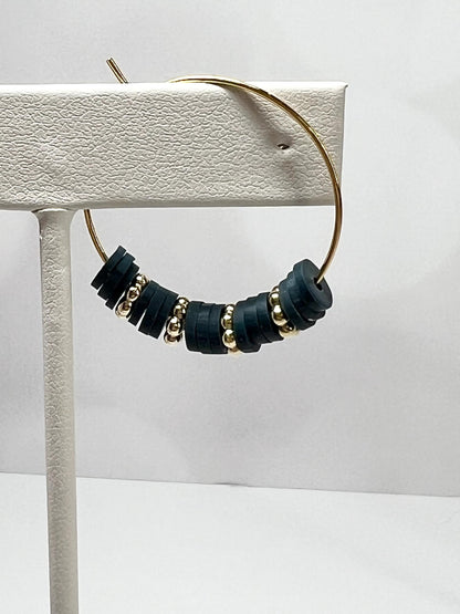 Hoop Earrings - Hand assembled with heishi beads - gold