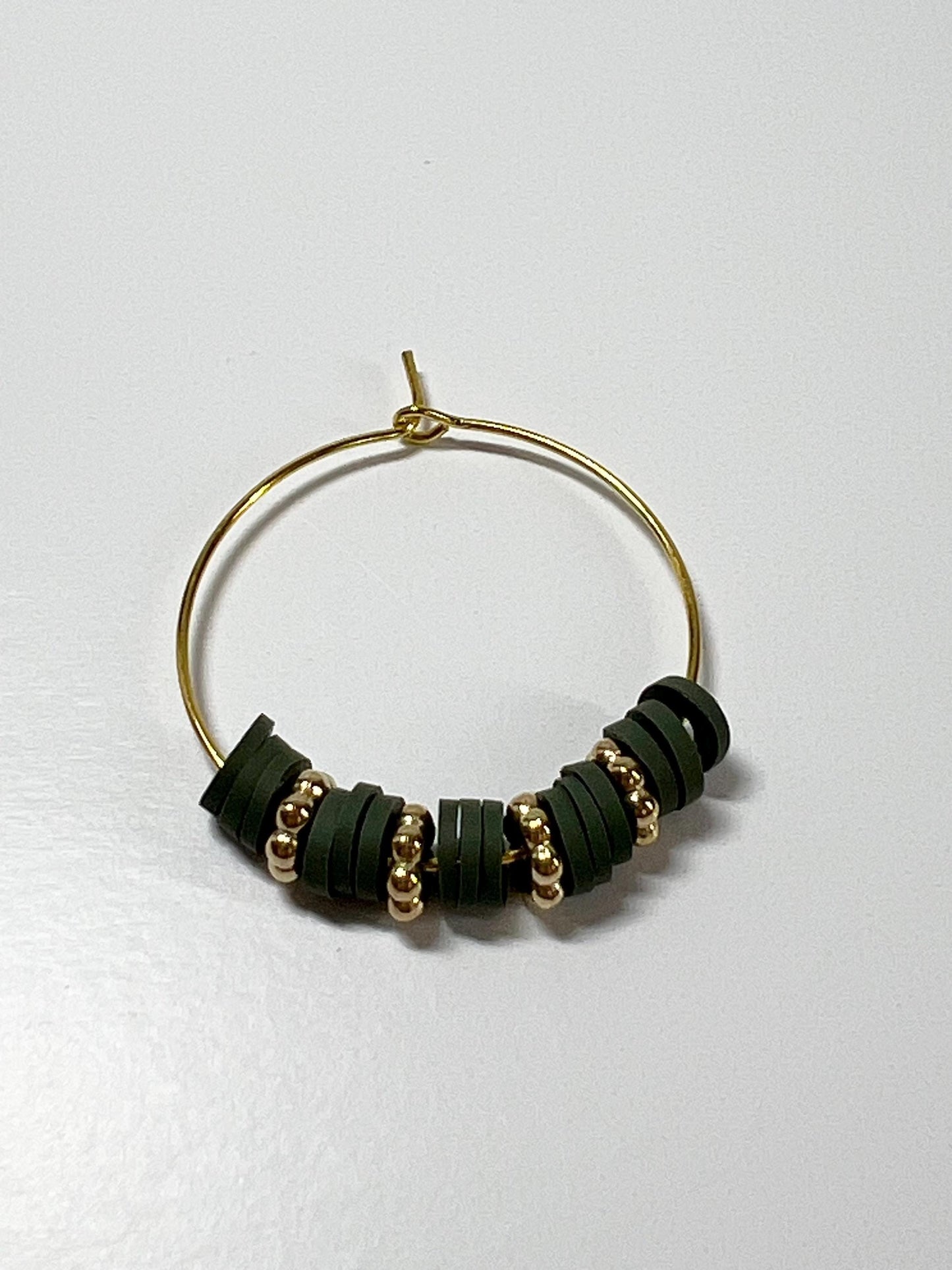 Hoop Earrings - Hand assembled with heishi beads - gold