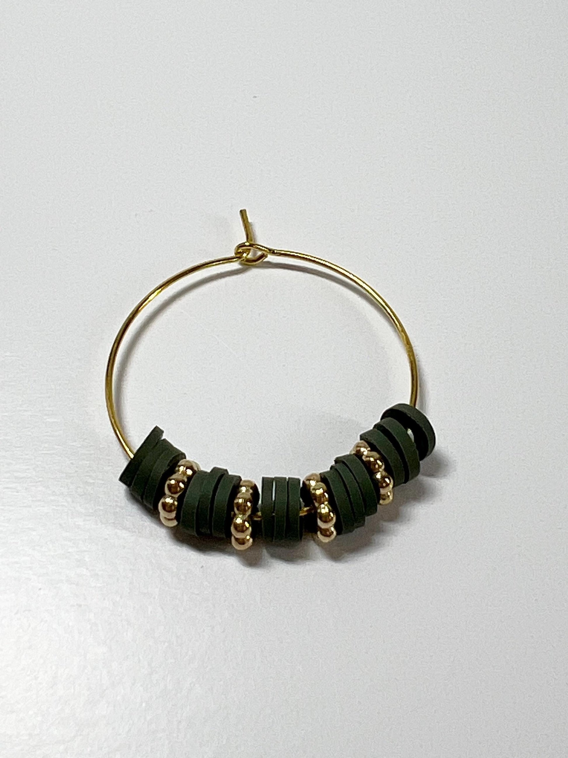 Hoop Earrings - Hand assembled with heishi beads - gold