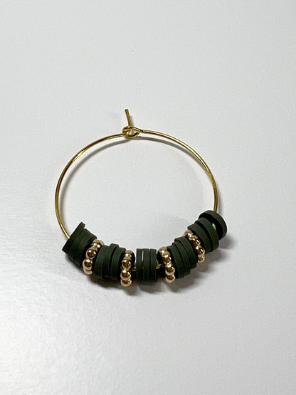 Hoop Earrings - Hand assembled with heishi beads - gold