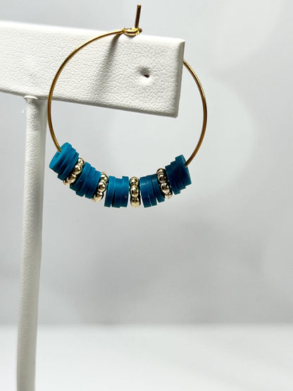 Hoop Earrings - Hand assembled with heishi beads - gold