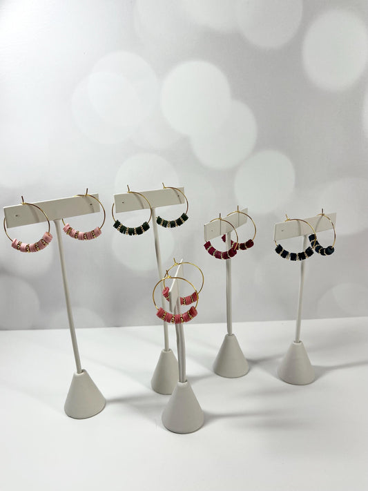 Hoop Earrings - Hand assembled with heishi beads - gold