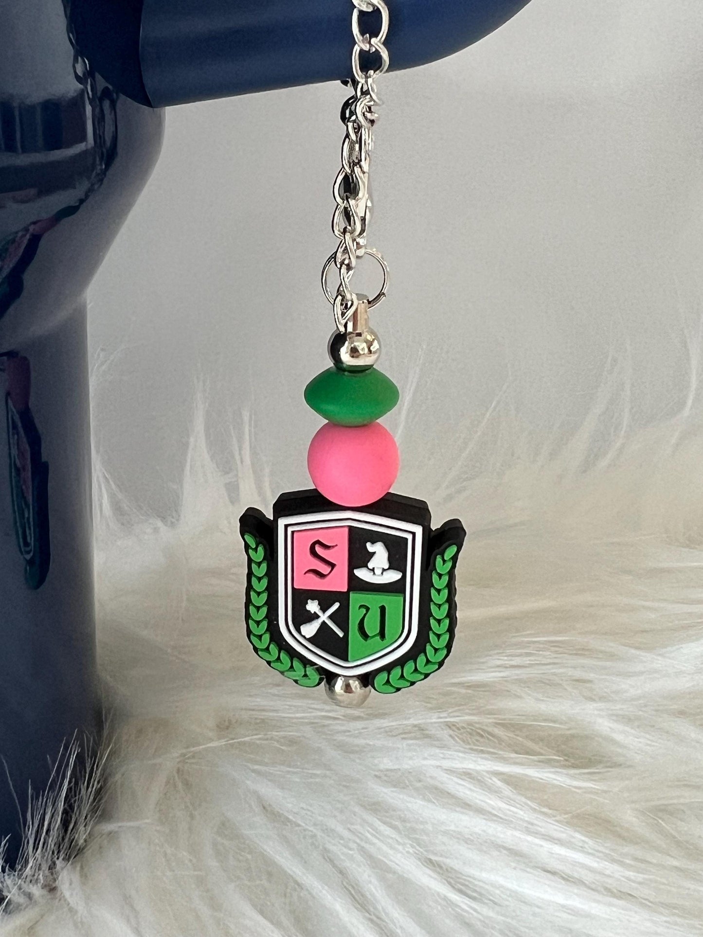 Pink and Green University Stanley/Bogg Bag Charm: Tumbler/Purse Accessory