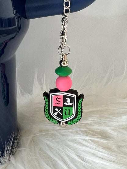 Pink and Green University Stanley/Bogg Bag Charm: Tumbler/Purse Accessory