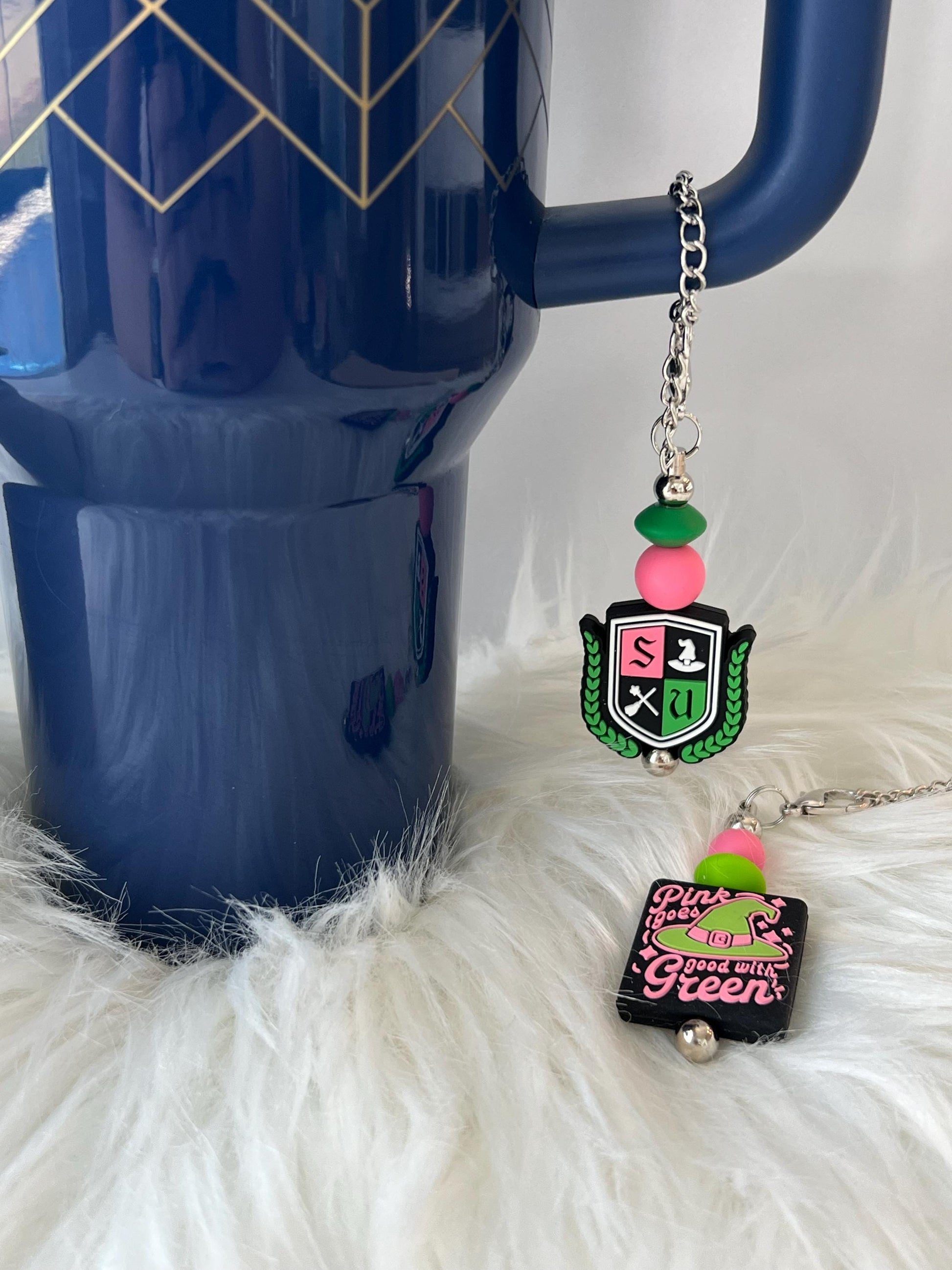 Pink and Green University Stanley/Bogg Bag Charm: Tumbler/Purse Accessory