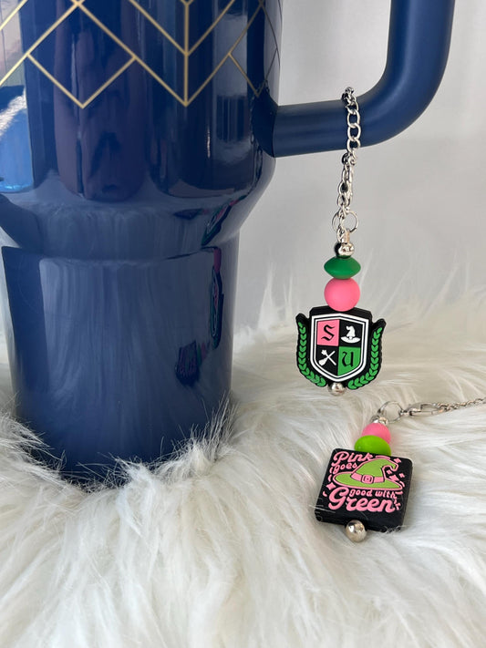 Pink and Green University Stanley/Bogg Bag Charm: Tumbler/Purse Accessory