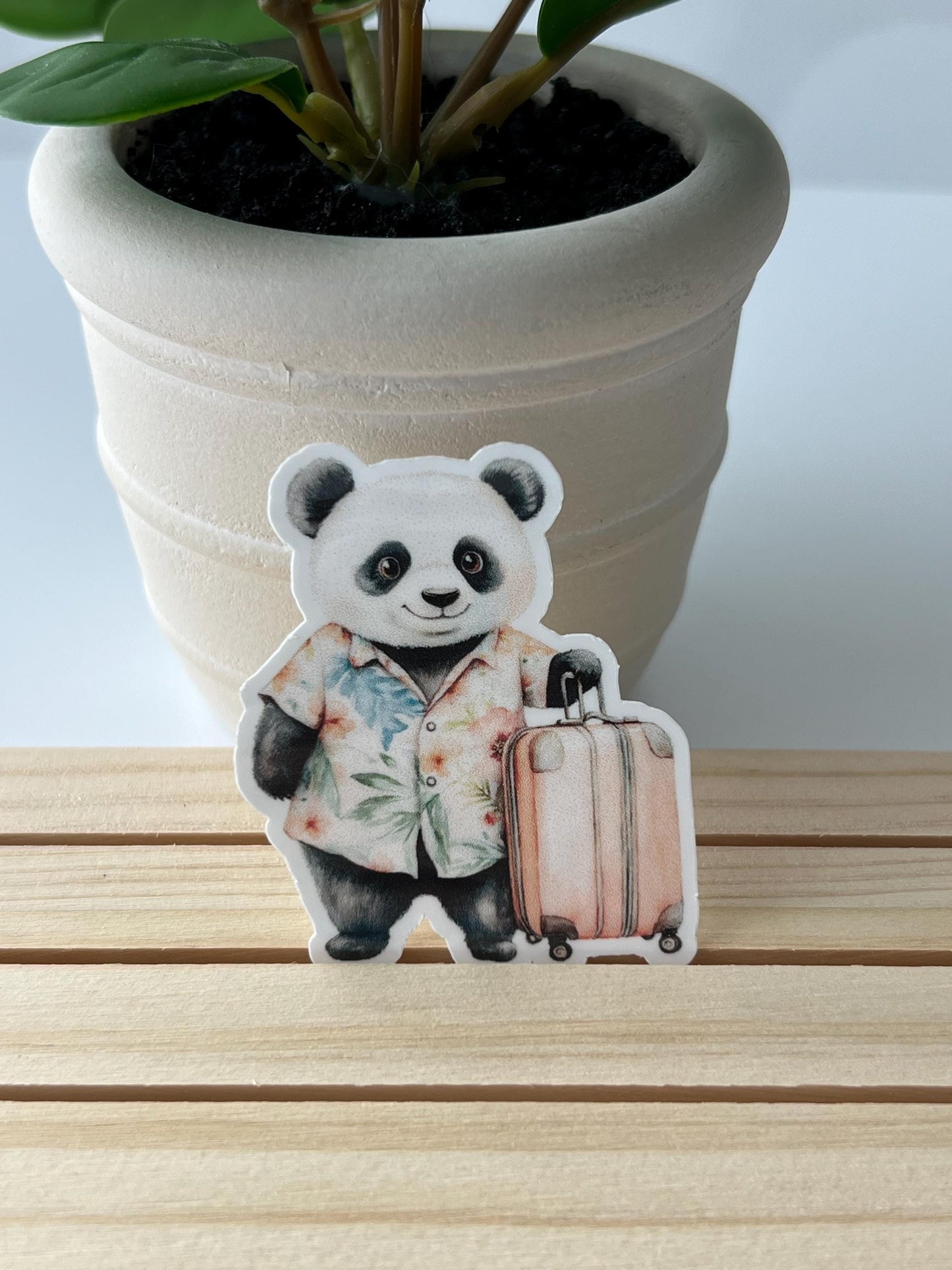 Panda with a suitcase sticker - water-resistant, water bottles, laptop, kindle, mug