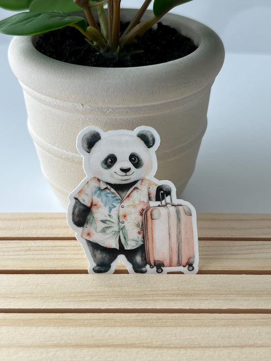 Panda with a suitcase sticker - water-resistant, water bottles, laptop, kindle, mug