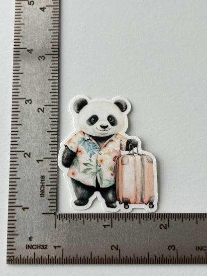 Panda with a suitcase sticker - water-resistant, water bottles, laptop, kindle, mug
