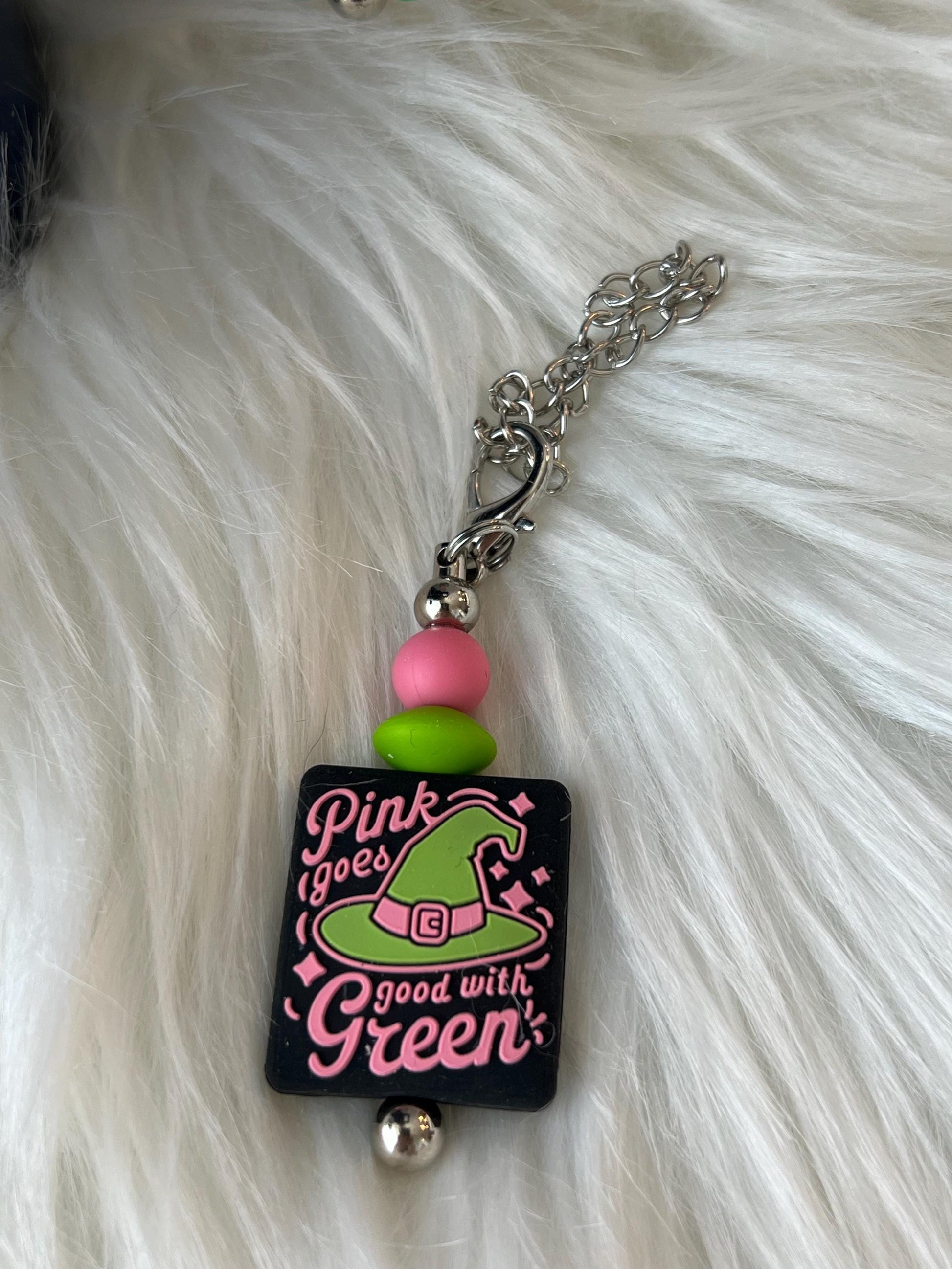 Pink and Green University Stanley/Bogg Bag Charm: Tumbler/Purse Accessory