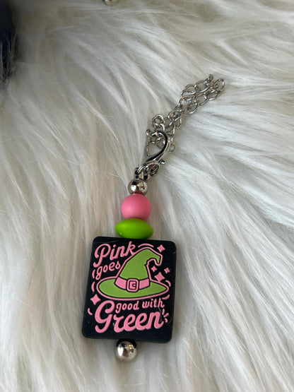 Pink and Green University Stanley/Bogg Bag Charm: Tumbler/Purse Accessory