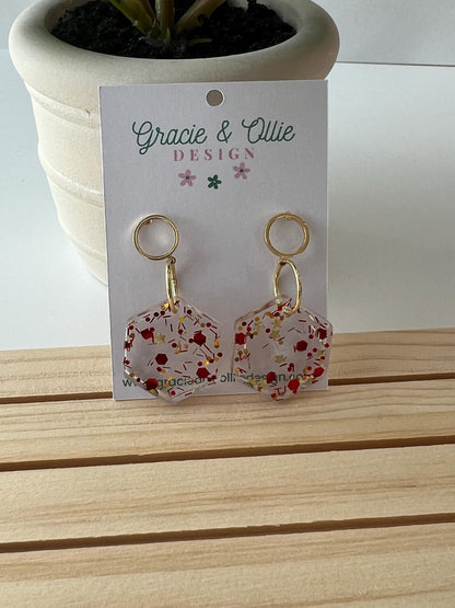 Red and Gold Glitter Resin Earrings
