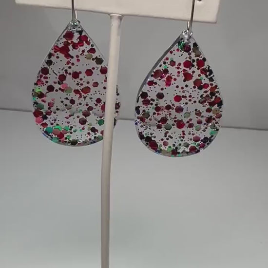 Pink/Green Glitter Resin Earrings | Wicked | Teardrop Earring | Square Earring | Rectangle Earring