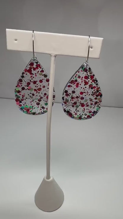 Pink/Green Glitter Resin Earrings | Wicked | Teardrop Earring | Square Earring | Rectangle Earring