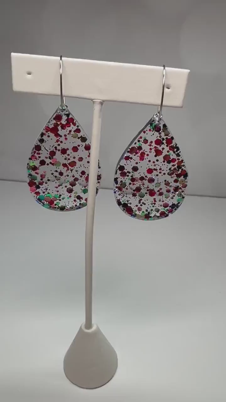 Pink/Green Glitter Resin Earrings | Wicked | Teardrop Earring | Square Earring | Rectangle Earring